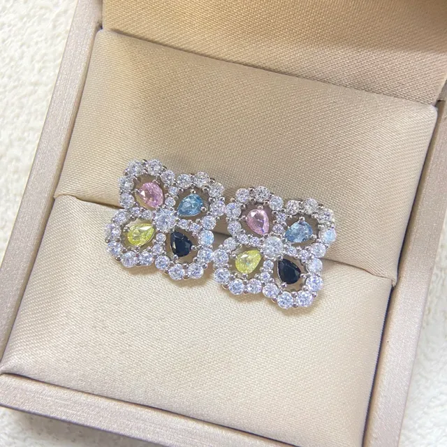 Floral Quatrefoil Pavé-Set Multi-Stone Stud Earrings 5