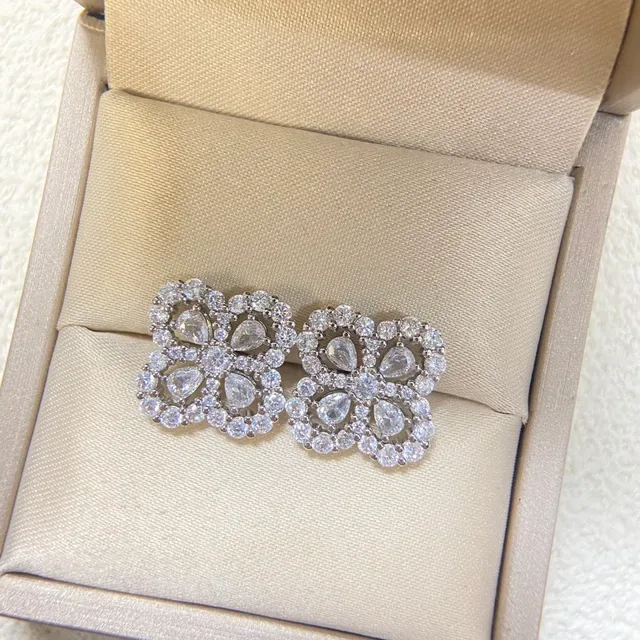 Floral Quatrefoil Pavé-Set Multi-Stone Stud Earrings 7