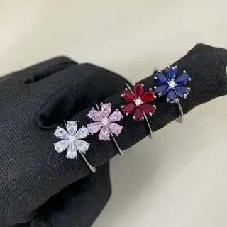 Flower-Shaped Prong-Set Multi-Gemstone Rings