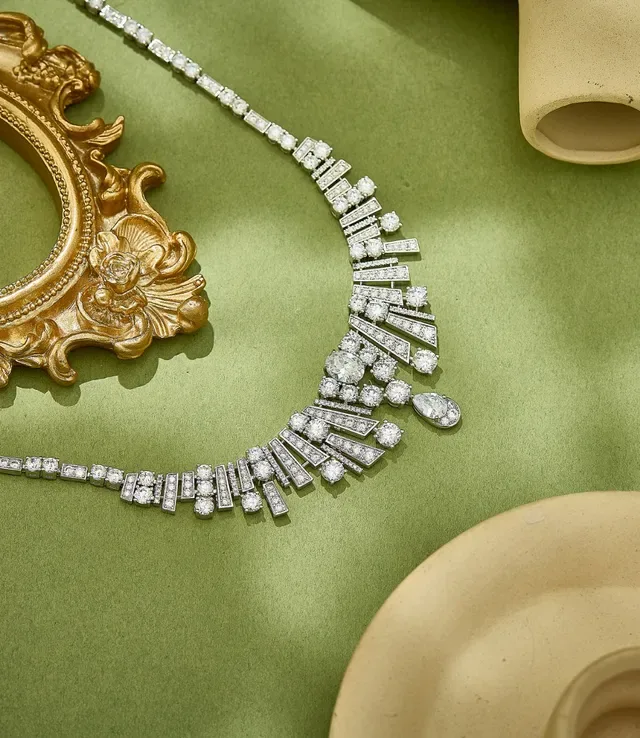 Geometric Diamond-Set Art Deco Style Necklace 3