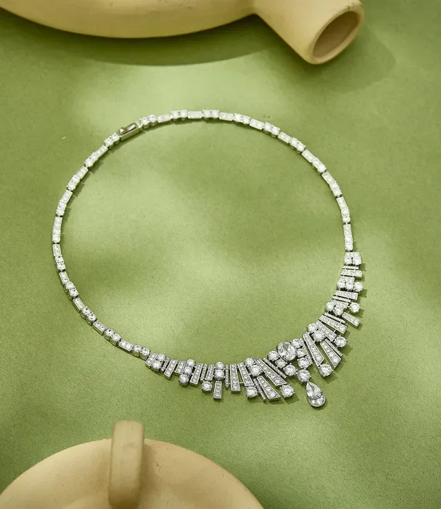 Geometric Diamond-Set Art Deco Style Necklace 5