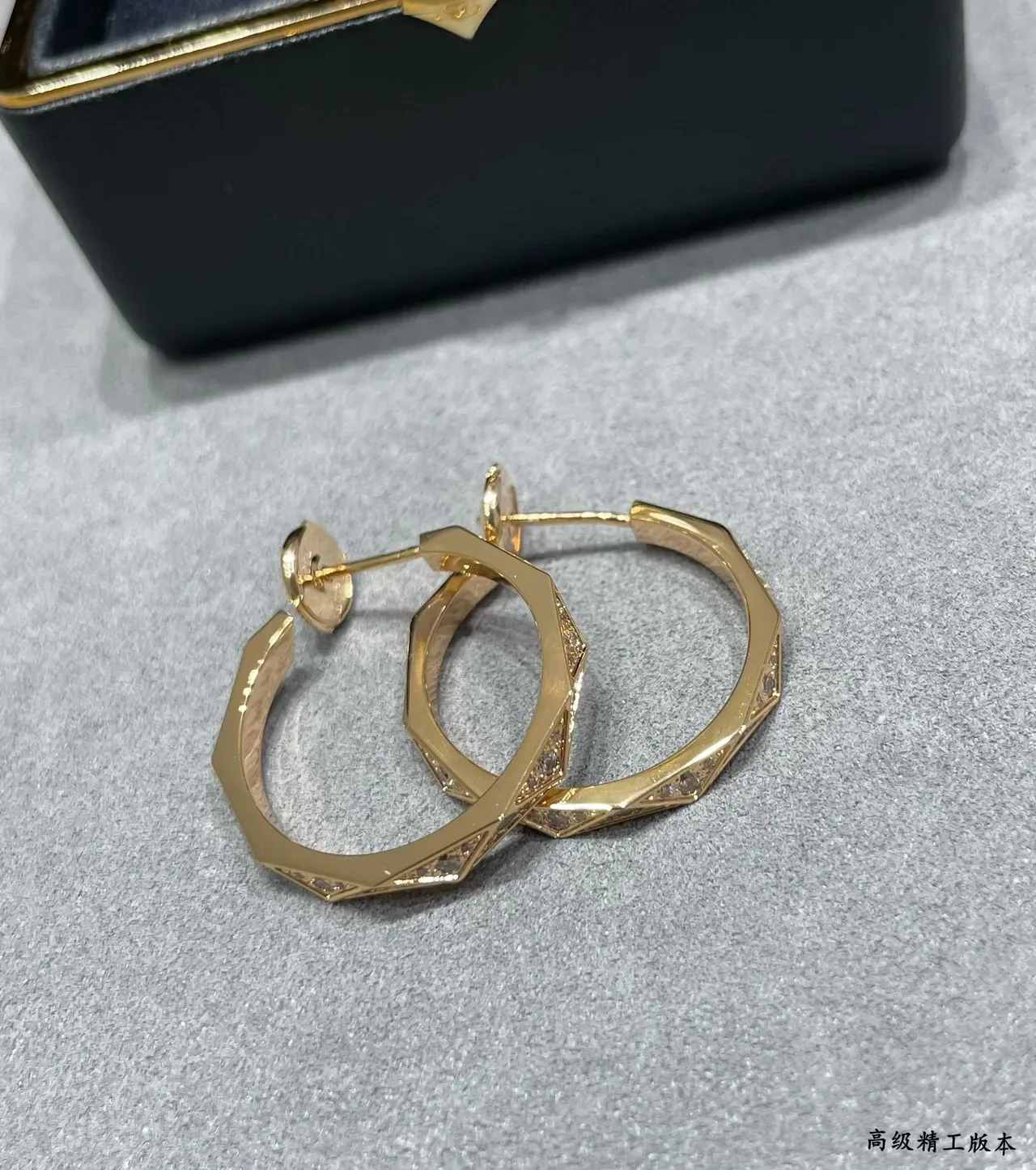 Geometric Pavé Rose Gold Hoop Earrings 4