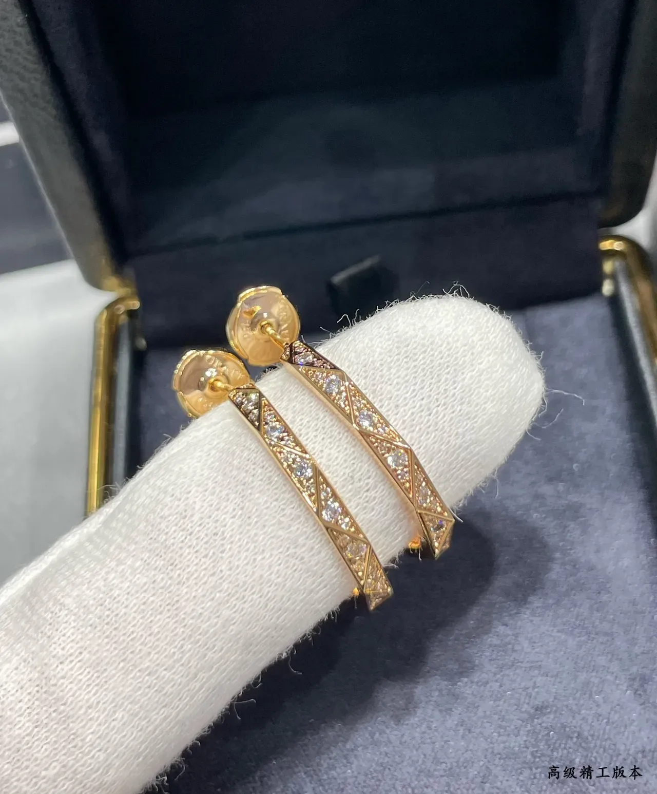 Geometric Pavé Rose Gold Hoop Earrings 7