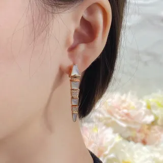 Geometric Segmented Mother-of-Pearl and Pavé Stone Dangling Earring