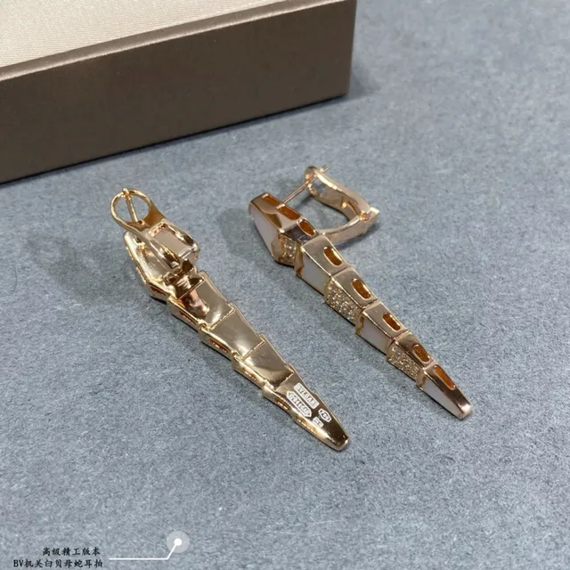 Geometric Segmented Mother-of-Pearl and Pavé Stone Dangling Earring 2