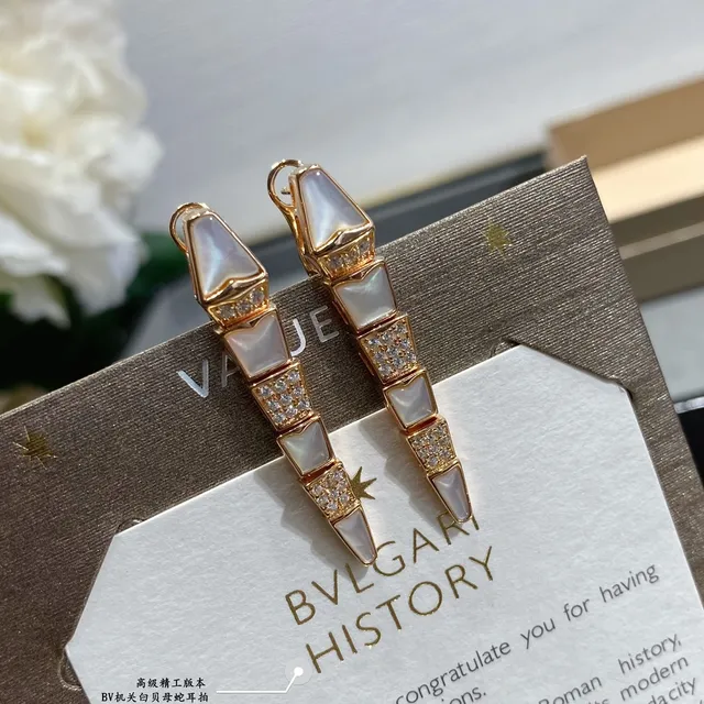 Geometric Segmented Mother-of-Pearl and Pavé Stone Dangling Earring 9
