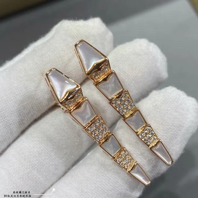 Geometric Segmented Mother-of-Pearl and Pavé Stone Dangling Earring 5