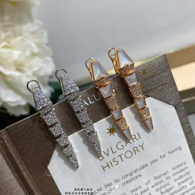 Geometric Segmented Mother-of-Pearl and Pavé Stone Dangling Earring 6