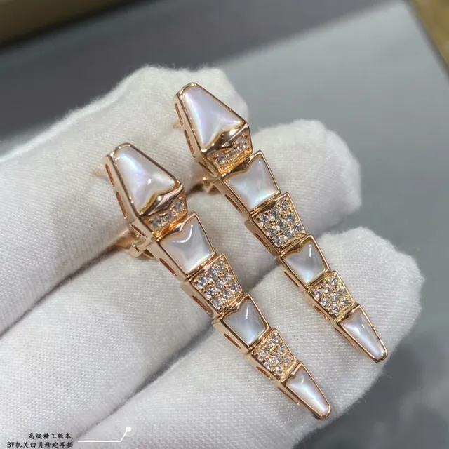 Geometric Segmented Mother-of-Pearl and Pavé Stone Dangling Earring 8