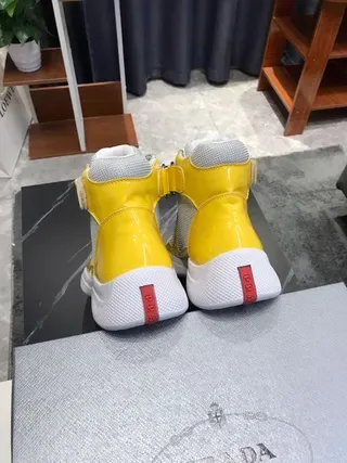 Glossy Yellow High-Top Mesh Panel Sneakers 4