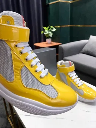 Glossy Yellow High-Top Mesh Panel Sneakers 6