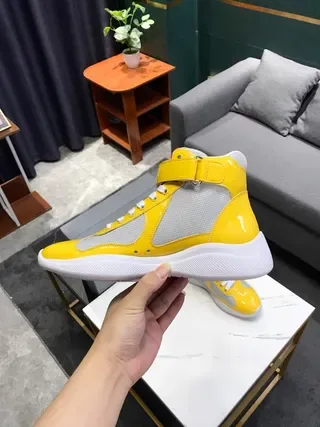 Glossy Yellow High-Top Mesh Panel Sneakers 7