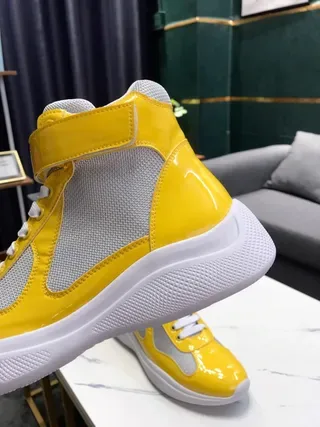 Glossy Yellow High-Top Mesh Panel Sneakers 8