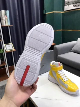 Glossy Yellow High-Top Mesh Panel Sneakers 9