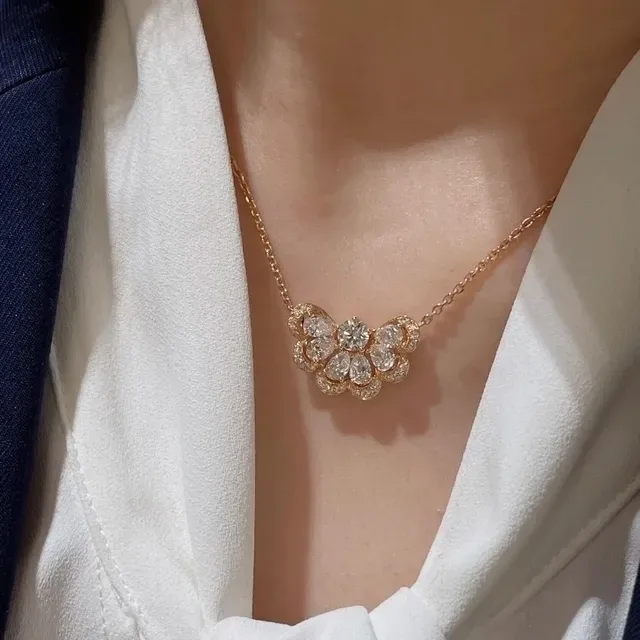 Gold and Silver Floral Crystal Pendant Necklaces 3