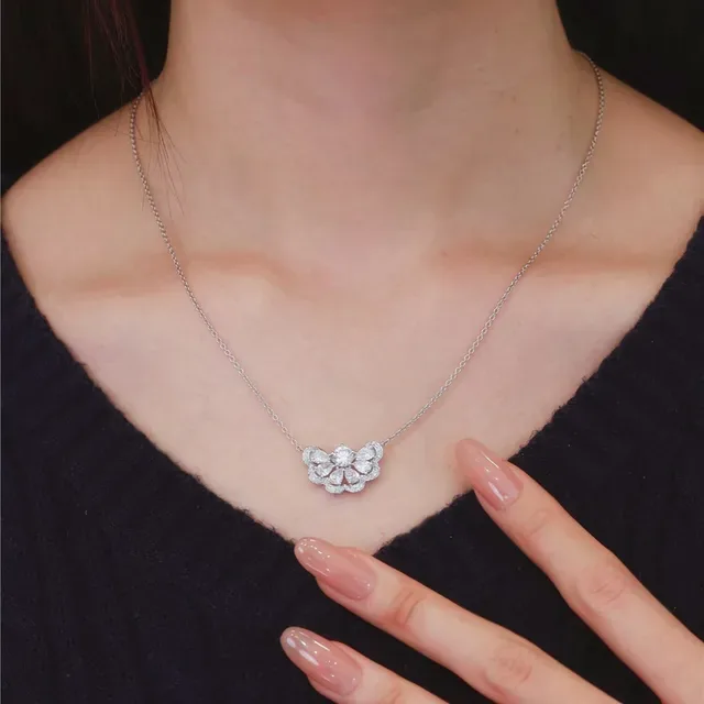 Gold and Silver Floral Crystal Pendant Necklaces 4