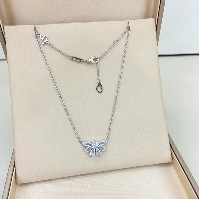 Gold and Silver Floral Crystal Pendant Necklaces 5