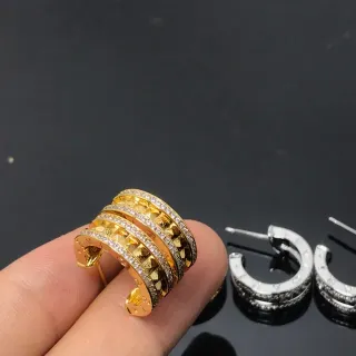 Gold and Silver Multi-Band Pavé Textured Hinged Hoop Earrings