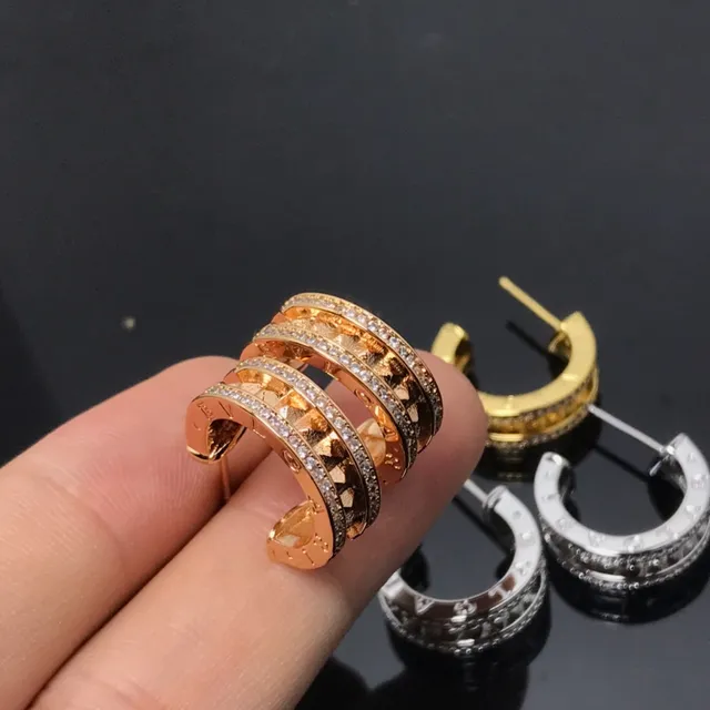 Gold and Silver Multi-Band Pavé Textured Hinged Hoop Earrings 3