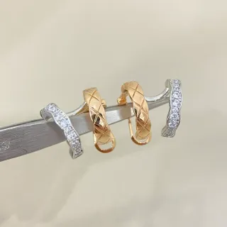 Gold and Silver Quilted Pave-Set Huggie Hoop Earrings