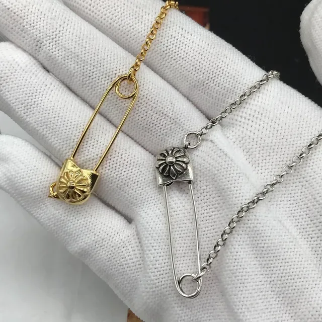 Gold and Silver Safety-Pin Pendant Necklaces 2