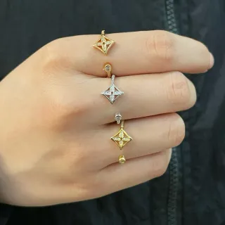 Gold and Silver Tone Diamond-Shaped Pavé Openwork Rings