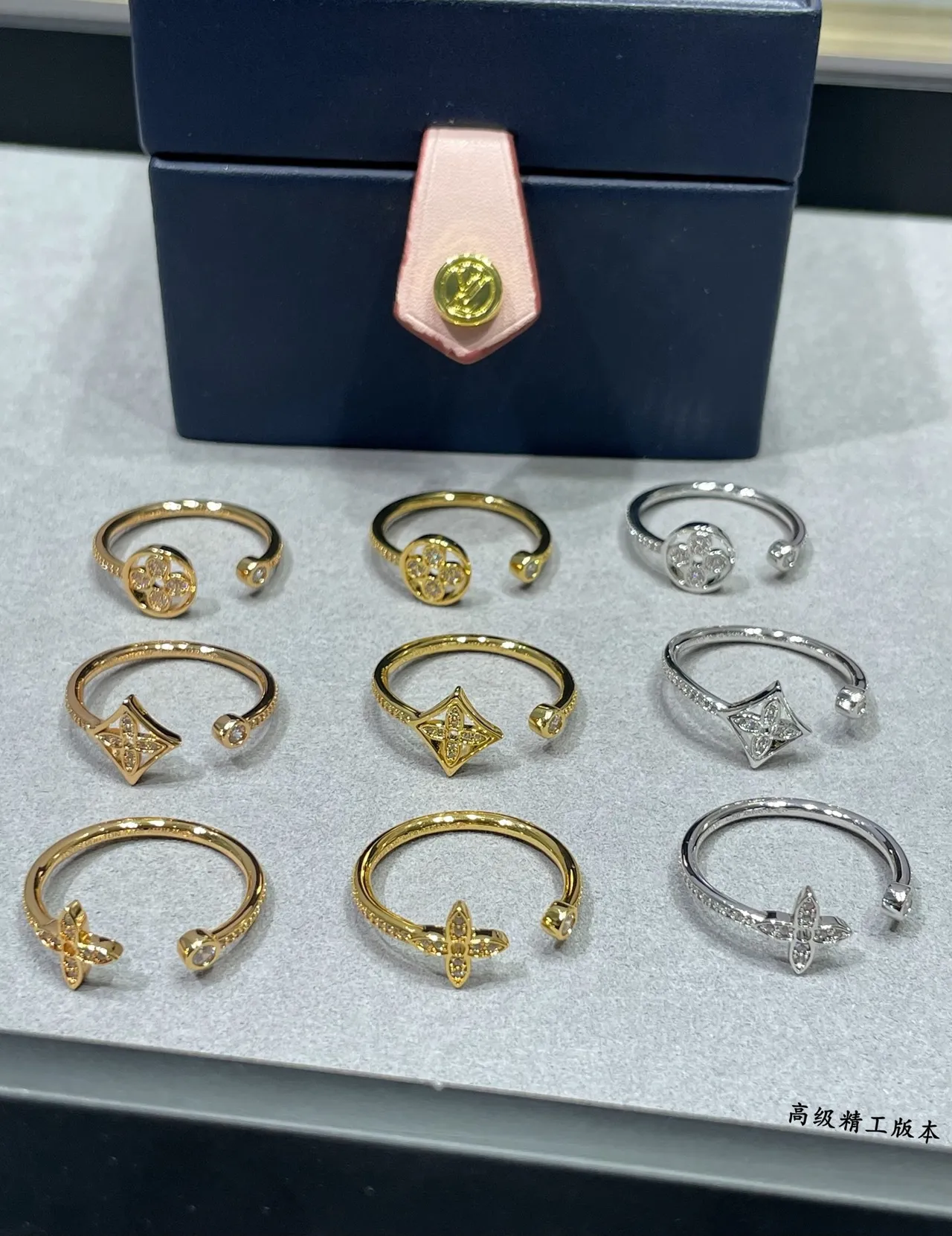 Gold and Silver Tone Diamond-Shaped Pavé Openwork Rings 3