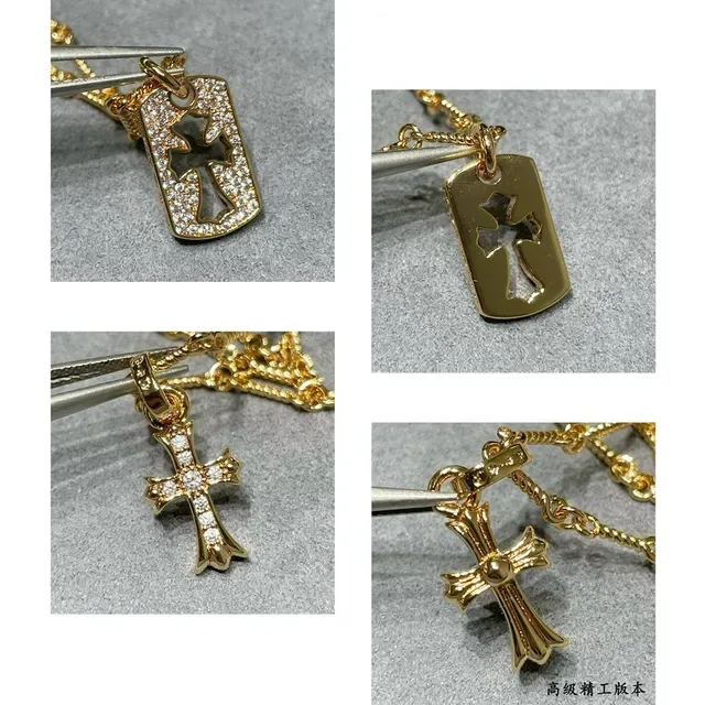 Gold and Silver Tone Dog Tag Cross Pendant Necklaces 6