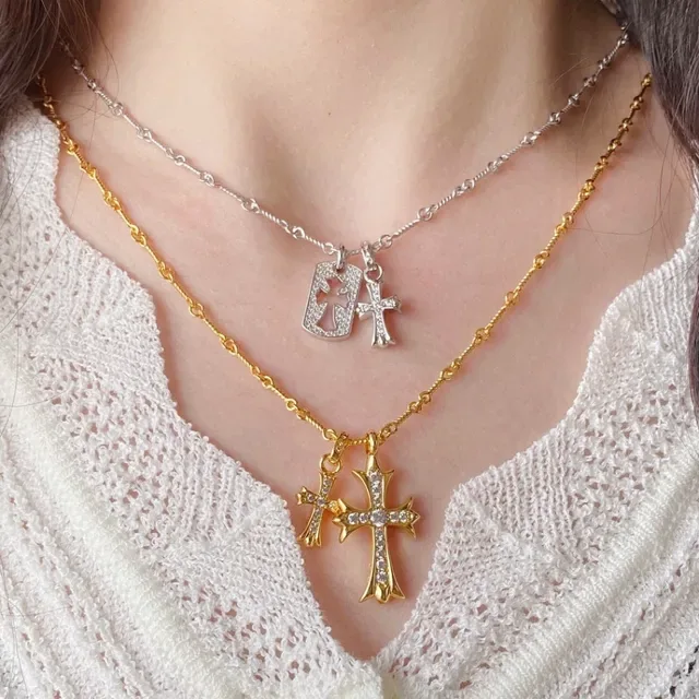Gold and Silver Tone Dog Tag Cross Pendant Necklaces 8