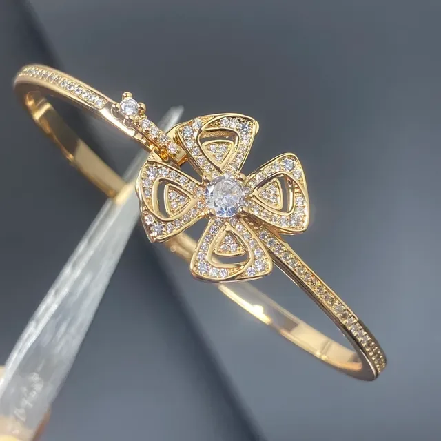 Brazaletes Bangle en tono dorado y plateado con cristales Pavé florales 4