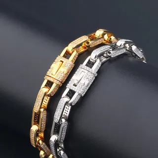 Pulseras de eslabones gruesos con pavé en tonos dorado y plateado
