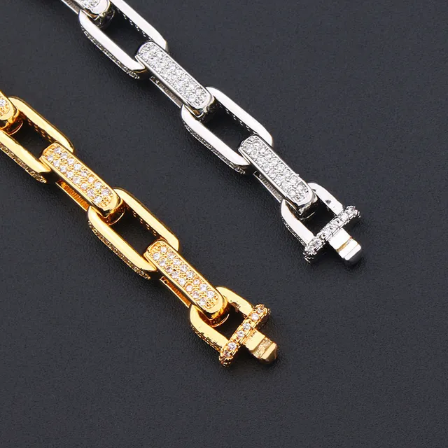 Gold and Silver Tone Pavé-Set Chunky Link Bracelets 5