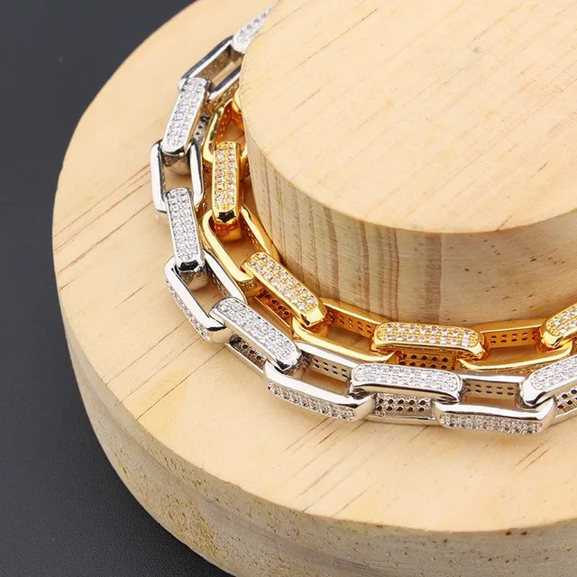 Gold and Silver Tone Pavé-Set Chunky Link Bracelets 8