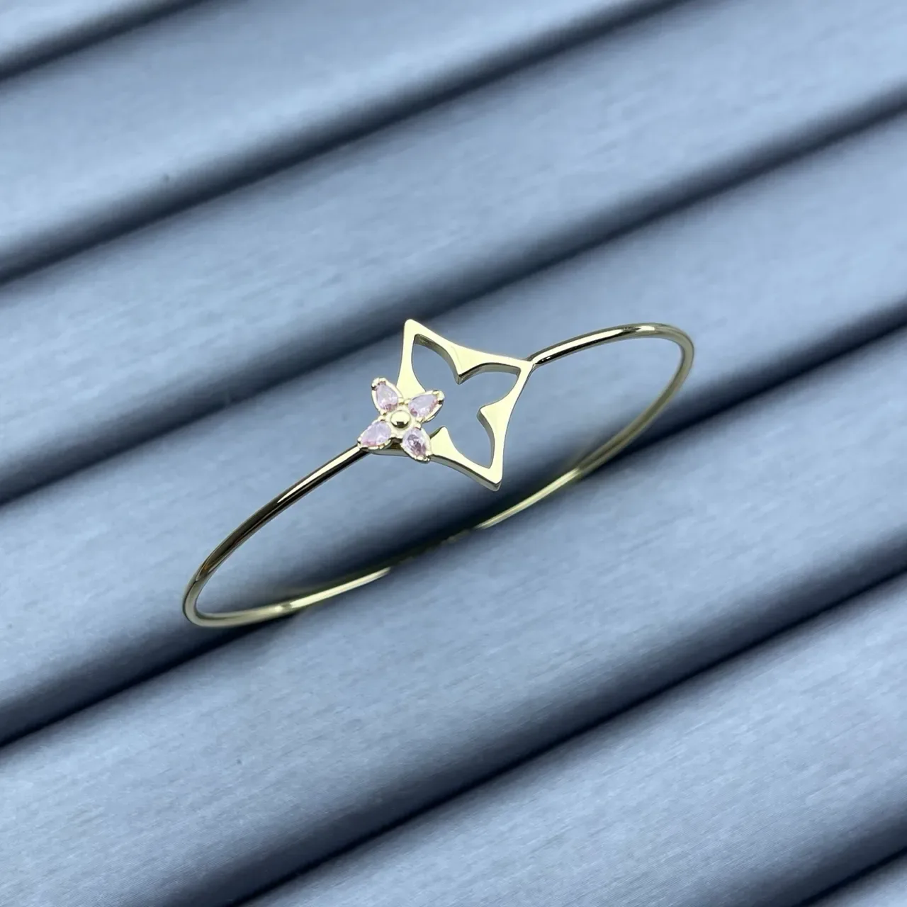 Gold and Silver Tone Star Motif Floral Stone Open Bangle Bracelets 2
