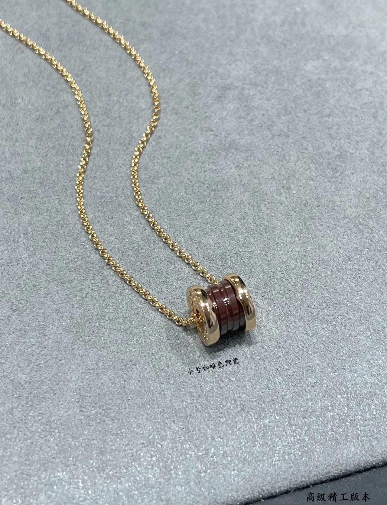 Gold Barrel-Shaped Ceramic Pendant Metal End Caps Necklace 3