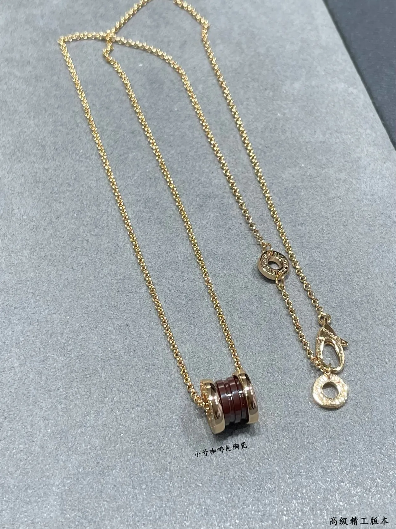Gold Barrel-Shaped Ceramic Pendant Metal End Caps Necklace 5