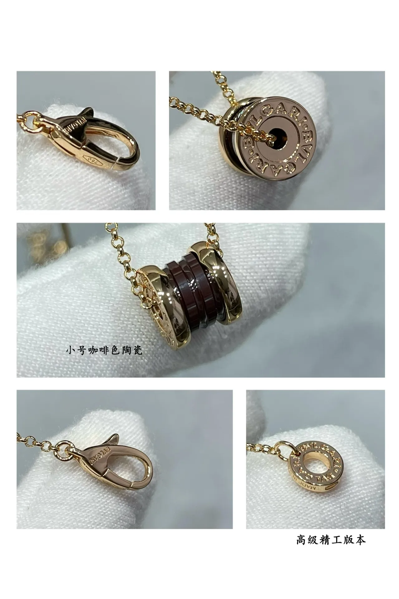 Gold Barrel-Shaped Ceramic Pendant Metal End Caps Necklace 6
