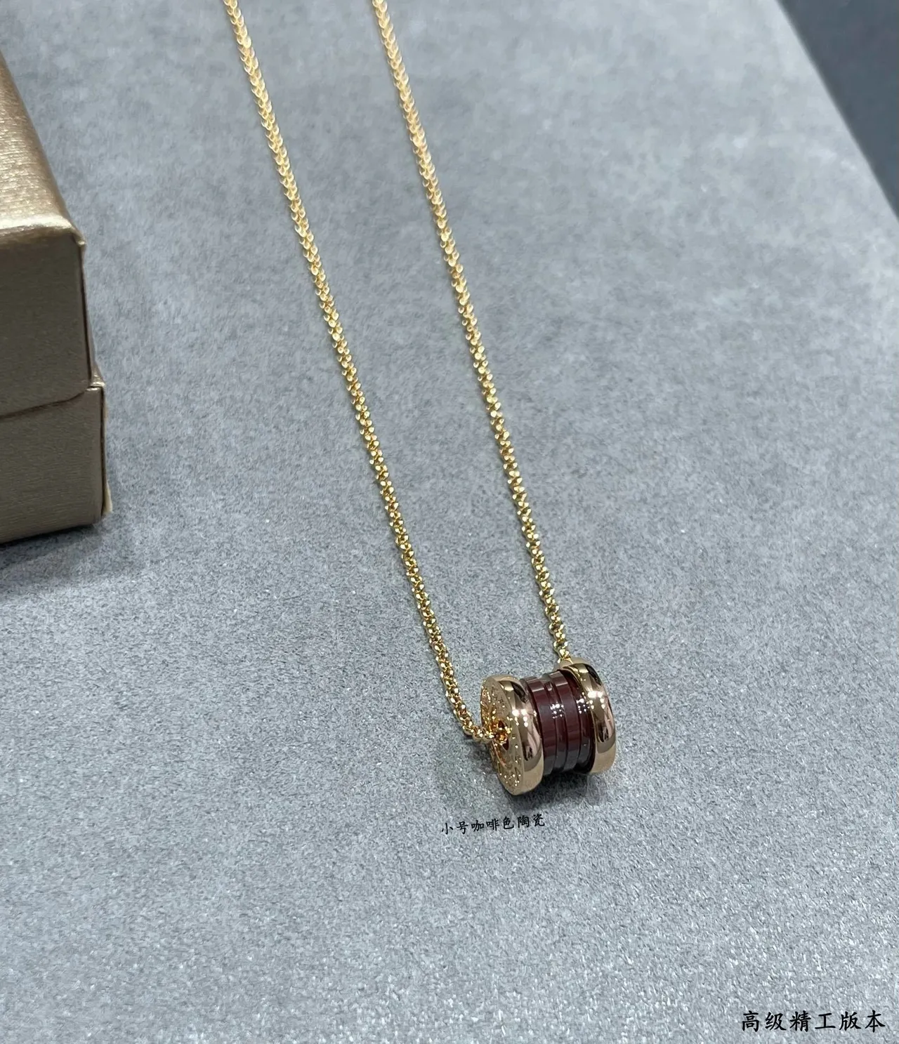 Gold Barrel-Shaped Ceramic Pendant Metal End Caps Necklace 7