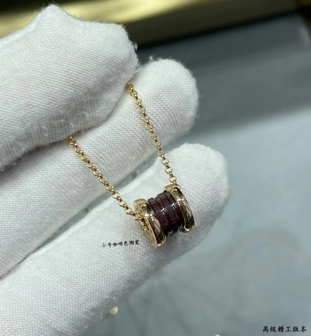 Gold Barrel-Shaped Ceramic Pendant Metal End Caps Necklace 8