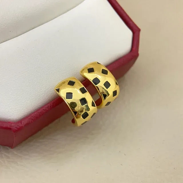 Gold Black Metallic Band Square Inlay Pattern Ring 3