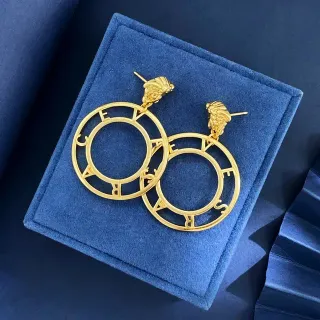 Gold Blue Hoop Sculpted Lion-Head Top Earrings