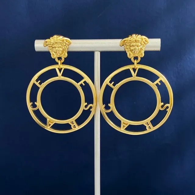 Gold Blue Hoop Sculpted Lion-Head Top Earrings 4