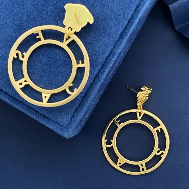 Gold Blue Hoop Sculpted Lion-Head Top Earrings 5