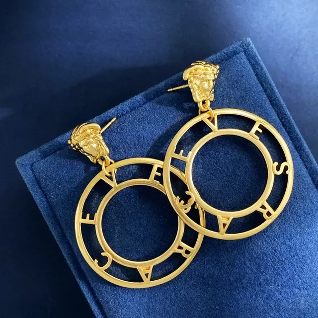 Gold Blue Hoop Sculpted Lion-Head Top Earrings 6