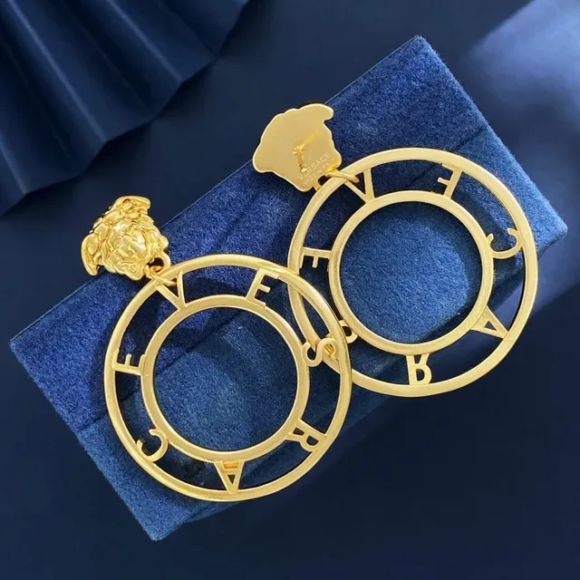 Gold Blue Hoop Sculpted Lion-Head Top Earrings 7
