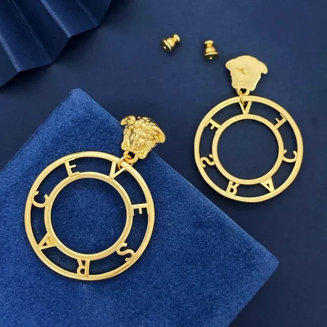 Gold Blue Hoop Sculpted Lion-Head Top Earrings 8