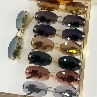 Gold Brown Rimless Decorative Cutout Motif Sunglasses