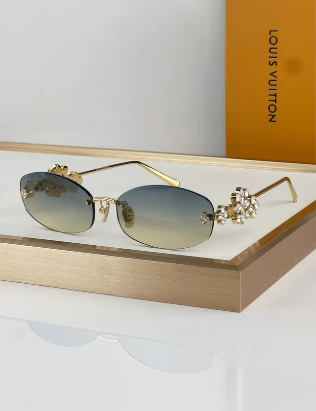 Gold Brown Rimless Decorative Cutout Motif Sunglasses 2