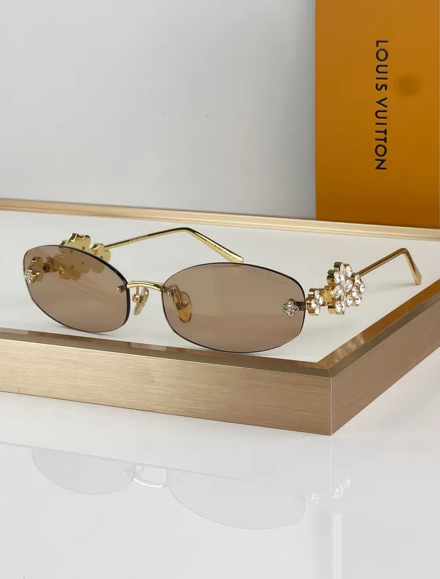 Gold Brown Rimless Decorative Cutout Motif Sunglasses 5