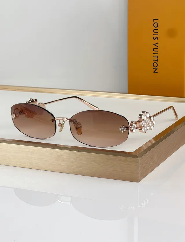 Gold Brown Rimless Decorative Cutout Motif Sunglasses 6